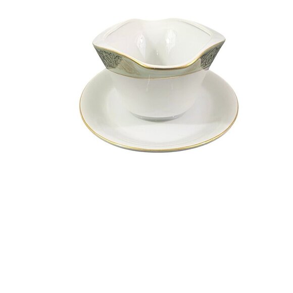 Yamaka Japan Fine China Renaissance Gravy Boat with Attached Under Plate - Picture 16 of 17